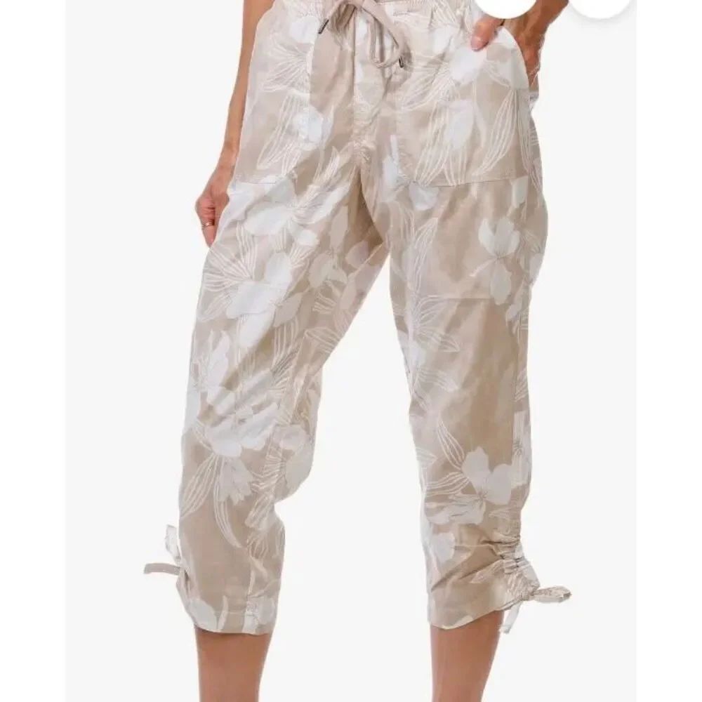 Dash women’s tan floral print Capri pants Y2K PL